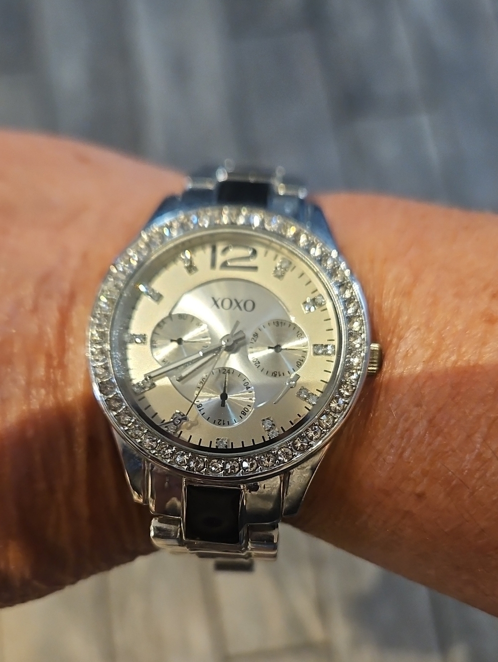 XOXO Silver and Black Crystal Accent Women's Watch